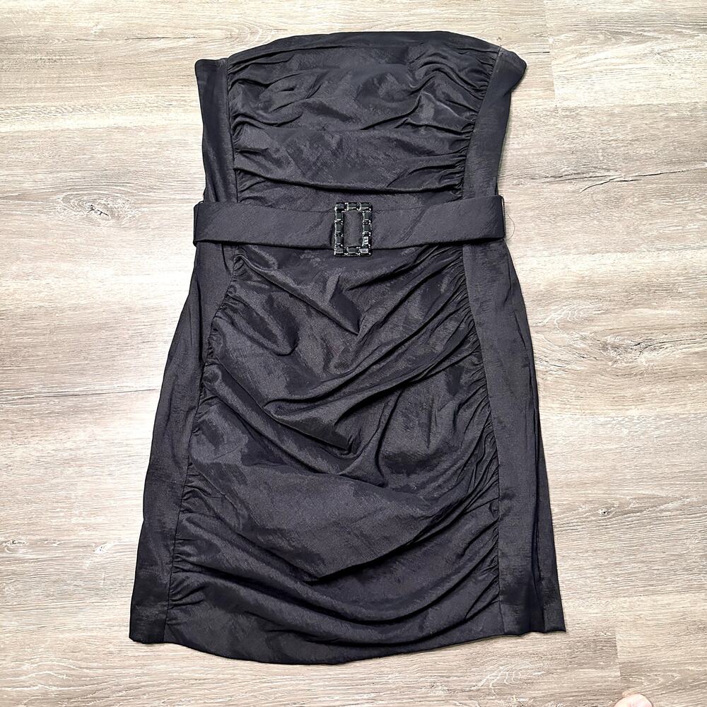 Jessica McClintock for Gunne Sax Dress Black Strapless Belted Size 7 Y2K